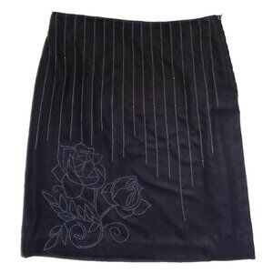 Ann Taylor Loft Black Velour Beaded Floral Skirt Sz 10